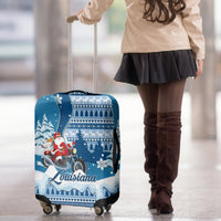 Custom Louisiana Christmas Luggage Cover Santa Claus Riding Motorcycle With Pelican - Wonder Print Shop