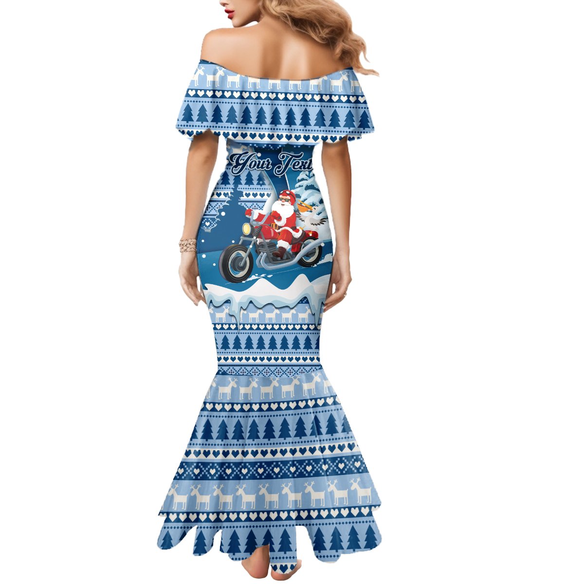 Custom Louisiana Christmas Mermaid Dress Santa Claus Riding Motorcycle With Pelican - Wonder Print Shop