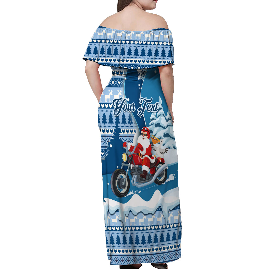 Custom Louisiana Christmas Off Shoulder Maxi Dress Santa Claus Riding Motorcycle With Pelican - Wonder Print Shop