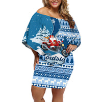Custom Louisiana Christmas Off Shoulder Short Dress Santa Claus Riding Motorcycle With Pelican - Wonder Print Shop