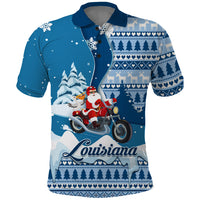 Custom Louisiana Christmas Polo Shirt Santa Claus Riding Motorcycle With Pelican - Wonder Print Shop