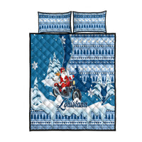 Custom Louisiana Christmas Quilt Bed Set Santa Claus Riding Motorcycle With Pelican - Wonder Print Shop