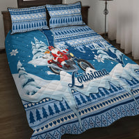Custom Louisiana Christmas Quilt Bed Set Santa Claus Riding Motorcycle With Pelican - Wonder Print Shop
