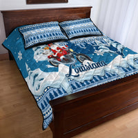 Custom Louisiana Christmas Quilt Bed Set Santa Claus Riding Motorcycle With Pelican - Wonder Print Shop
