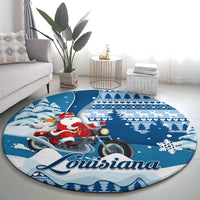 custom-louisiana-christmas-round-carpet-santa-claus-riding-motorcycle-with-pelican