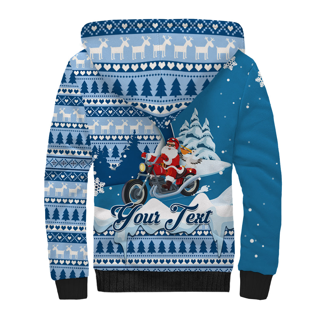 Custom Louisiana Christmas Sherpa Hoodie Santa Claus Riding Motorcycle With Pelican - Wonder Print Shop