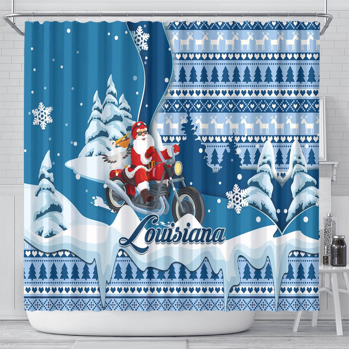 custom-louisiana-christmas-shower-curtain-santa-claus-riding-motorcycle-with-pelican