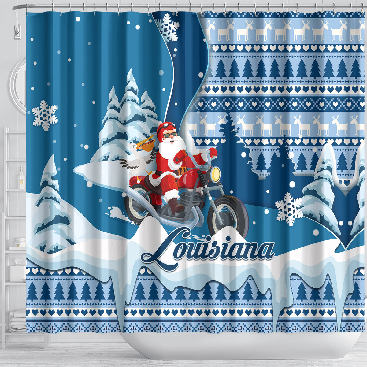 custom-louisiana-christmas-shower-curtain-santa-claus-riding-motorcycle-with-pelican