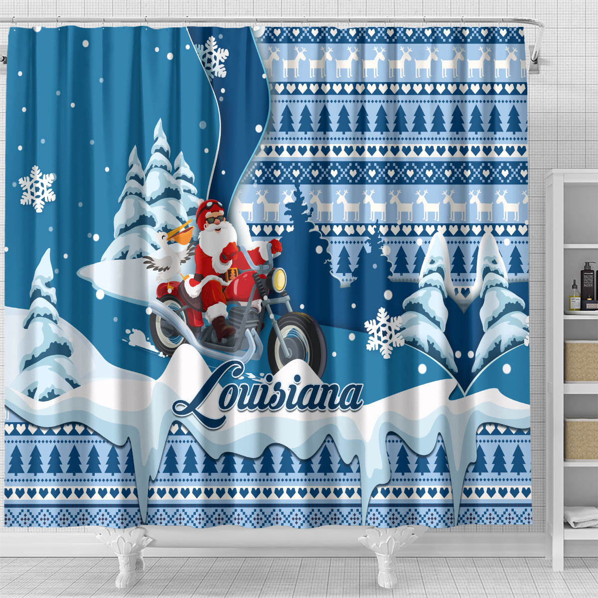 custom-louisiana-christmas-shower-curtain-santa-claus-riding-motorcycle-with-pelican