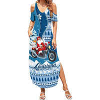 Custom Louisiana Christmas Summer Maxi Dress Santa Claus Riding Motorcycle With Pelican - Wonder Print Shop