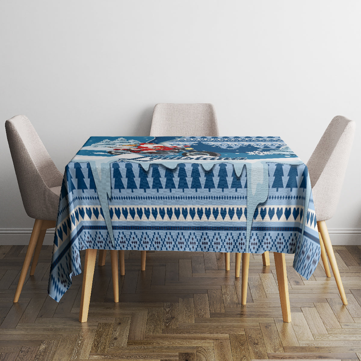 Custom Louisiana Christmas Tablecloth Santa Claus Riding Motorcycle With Pelican - Wonder Print Shop