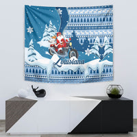 Custom Louisiana Christmas Tapestry Santa Claus Riding Motorcycle With Pelican - Wonder Print Shop