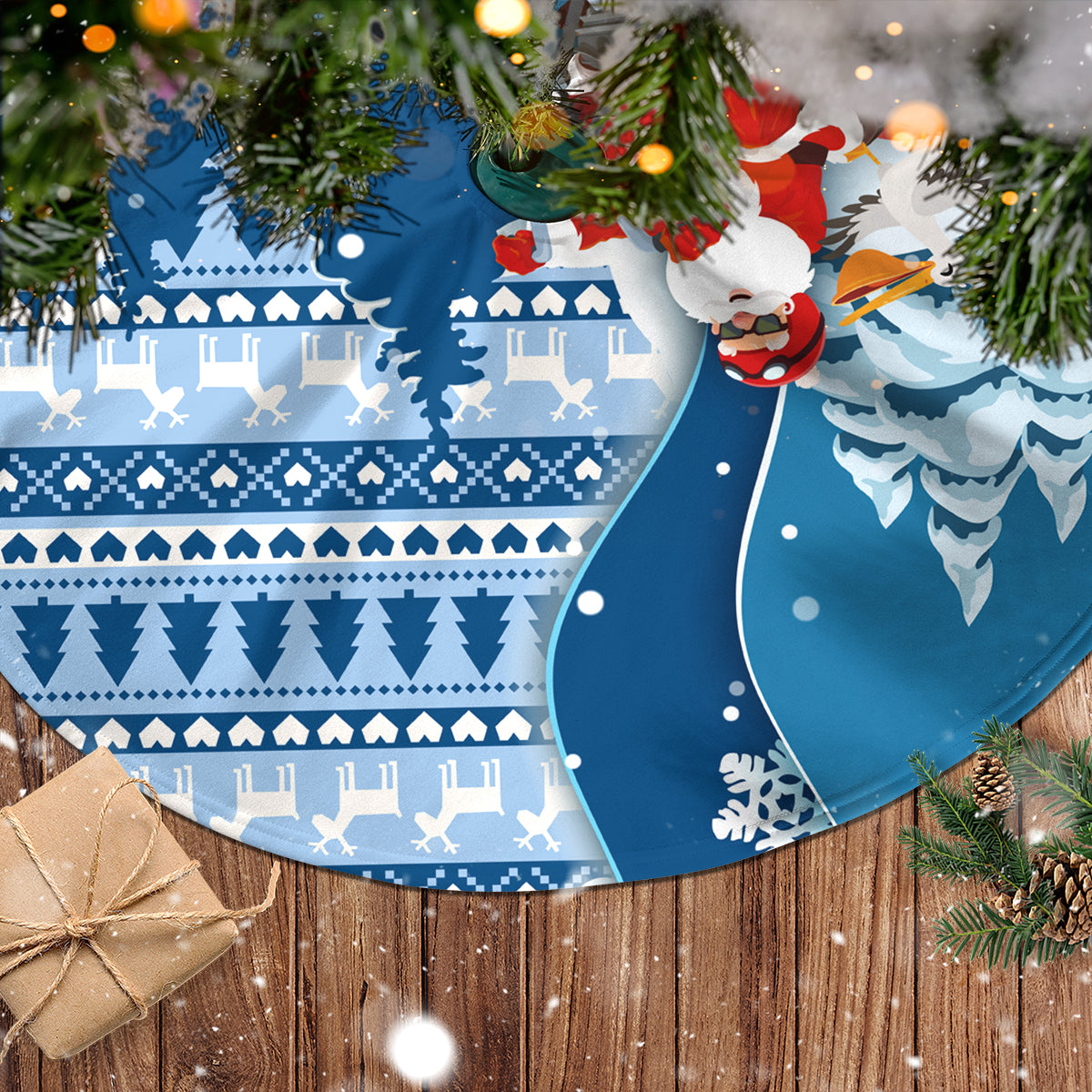 Louisiana Christmas Tree Skirt Santa Claus Riding Motorcycle With Pelican - Wonder Print Shop