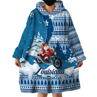 Custom Louisiana Christmas Wearable Blanket Hoodie Santa Claus Riding Motorcycle With Pelican - Wonder Print Shop