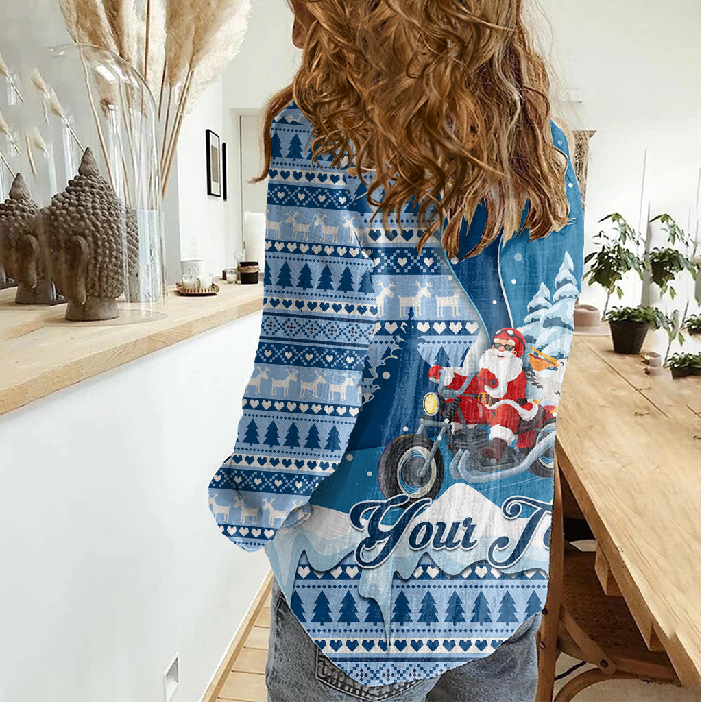 Custom Louisiana Christmas Women Casual Shirt Santa Claus Riding Motorcycle With Pelican - Wonder Print Shop