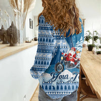 Custom Louisiana Christmas Women Casual Shirt Santa Claus Riding Motorcycle With Pelican - Wonder Print Shop