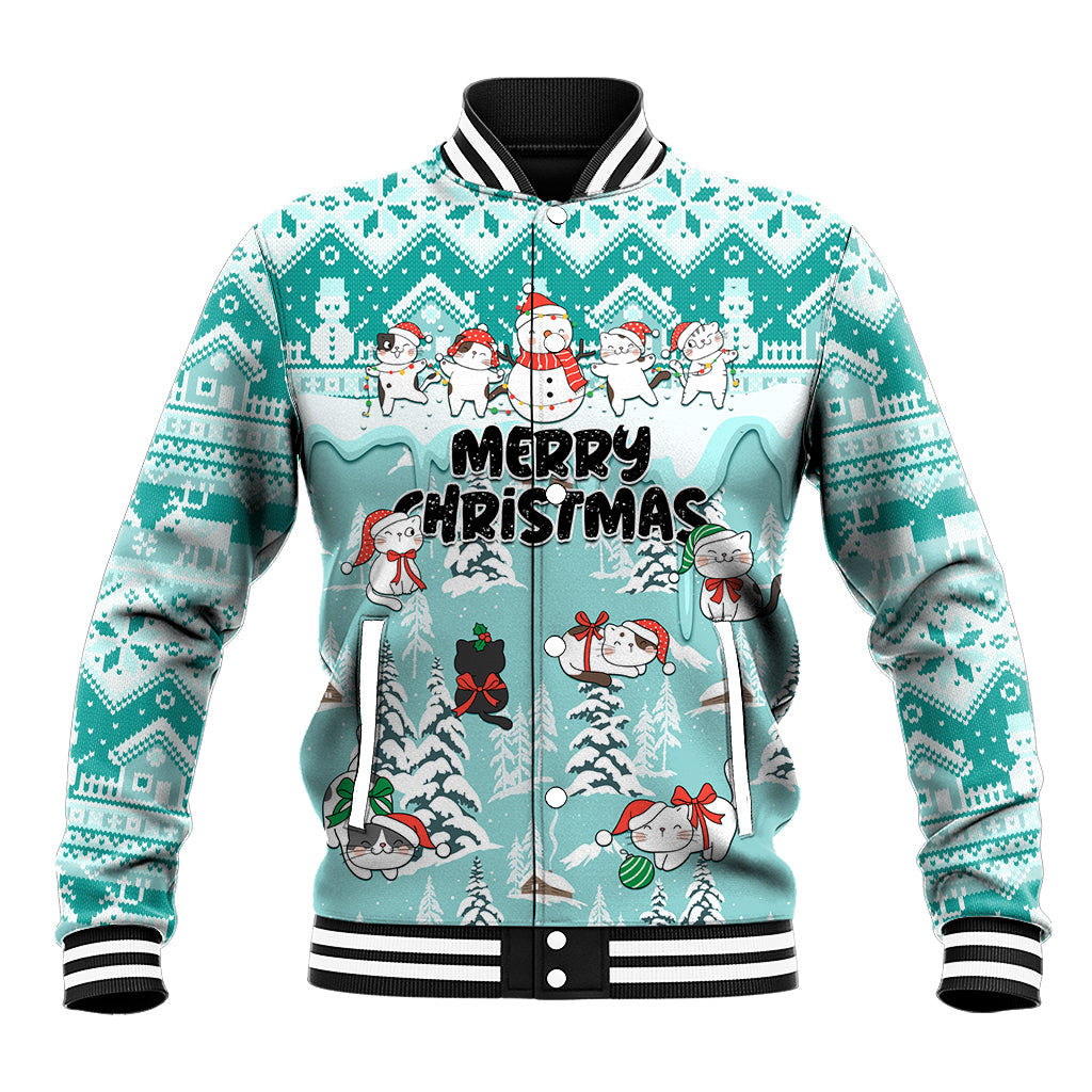 Custom Cat Christmas Baseball Jacket Cat With Snowman In Winter Scene - Wonder Print Shop