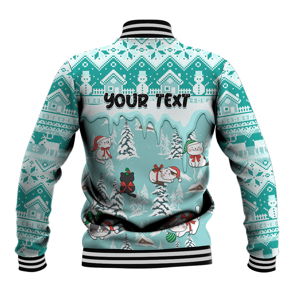 Custom Cat Christmas Baseball Jacket Cat With Snowman In Winter Scene - Wonder Print Shop