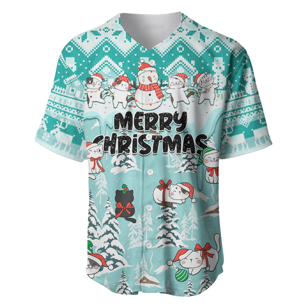 Custom Cat Christmas Baseball Jersey Cat With Snowman In Winter Scene - Wonder Print Shop