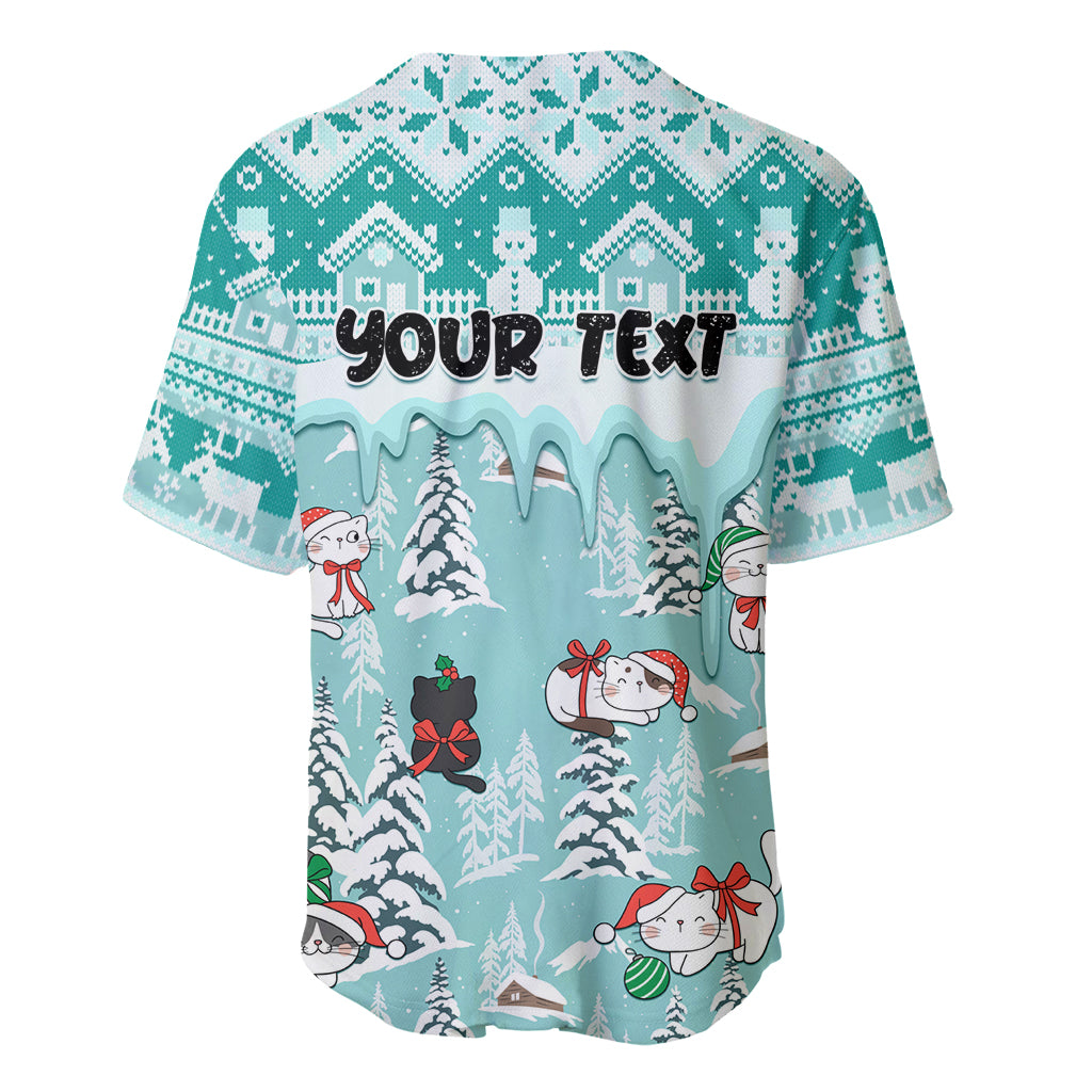 Custom Cat Christmas Baseball Jersey Cat With Snowman In Winter Scene - Wonder Print Shop