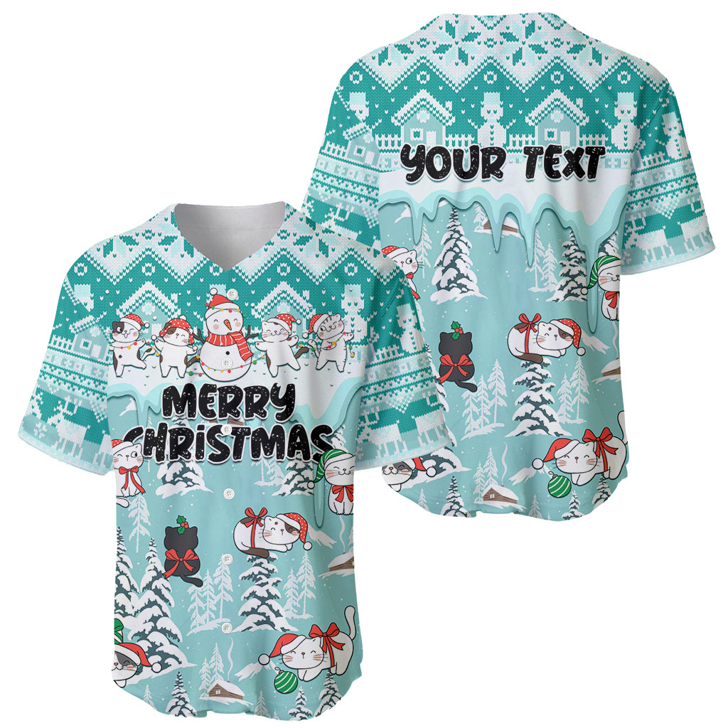 Custom Cat Christmas Baseball Jersey Cat With Snowman In Winter Scene - Wonder Print Shop
