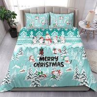 Custom Cat Christmas Bedding Set Cat With Snowman In Winter Scene - Wonder Print Shop