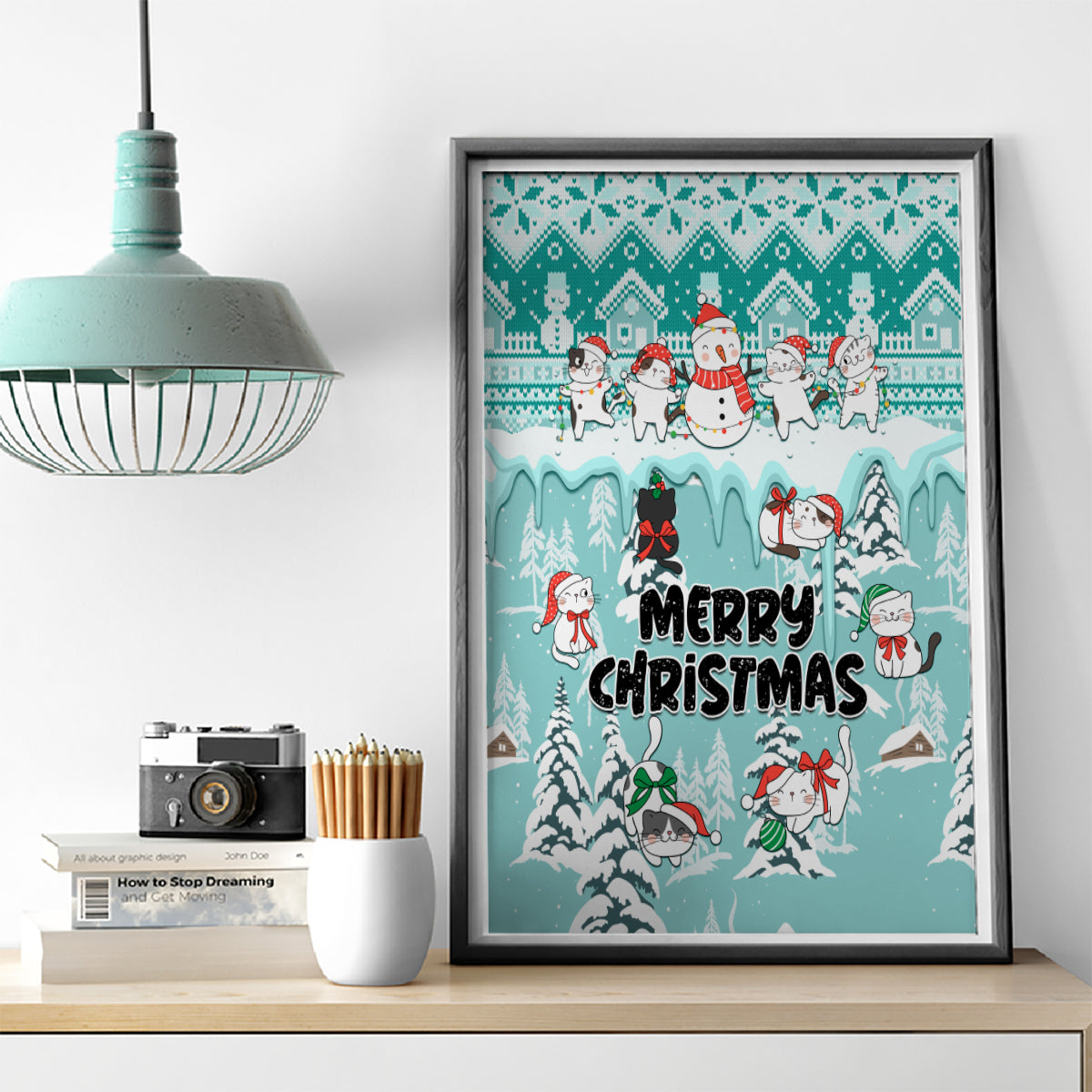 Custom Cat Christmas Canvas Wall Art Cat With Snowman In Winter Scene - Wonder Print Shop