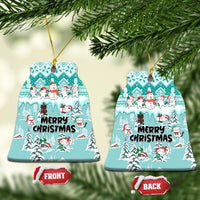 Cat Christmas Ceramic Ornament Cat With Snowman In Winter Scene - Wonder Print Shop