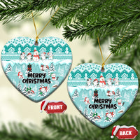 Cat Christmas Ceramic Ornament Cat With Snowman In Winter Scene - Wonder Print Shop