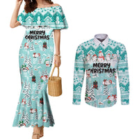 custom-cat-christmas-couples-matching-mermaid-dress-and-long-sleeve-button-shirt-cat-with-snowman-in-winter-scene