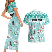 Custom Cat Christmas Couples Matching Short Sleeve Bodycon Dress and Hawaiian Shirt Cat With Snowman In Winter Scene - Wonder Print Shop