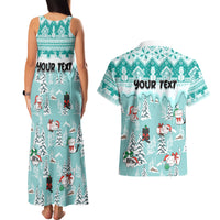 Custom Cat Christmas Couples Matching Tank Maxi Dress and Hawaiian Shirt Cat With Snowman In Winter Scene - Wonder Print Shop