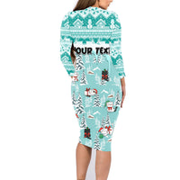 Custom Cat Christmas Family Matching Long Sleeve Bodycon Dress and Hawaiian Shirt Cat With Snowman In Winter Scene - Wonder Print Shop