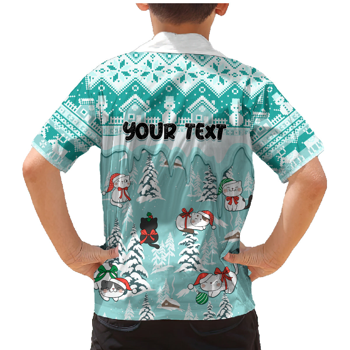 Custom Cat Christmas Family Matching Mermaid Dress and Hawaiian Shirt Cat With Snowman In Winter Scene - Wonder Print Shop