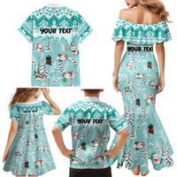 Custom Cat Christmas Family Matching Mermaid Dress and Hawaiian Shirt Cat With Snowman In Winter Scene - Wonder Print Shop