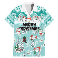 Custom Cat Christmas Family Matching Mermaid Dress and Hawaiian Shirt Cat With Snowman In Winter Scene - Wonder Print Shop