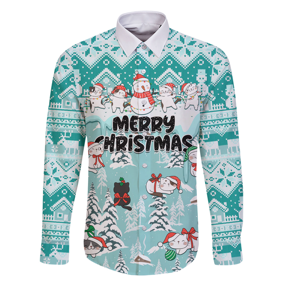 Custom Cat Christmas Family Matching Mermaid Dress and Hawaiian Shirt Cat With Snowman In Winter Scene - Wonder Print Shop