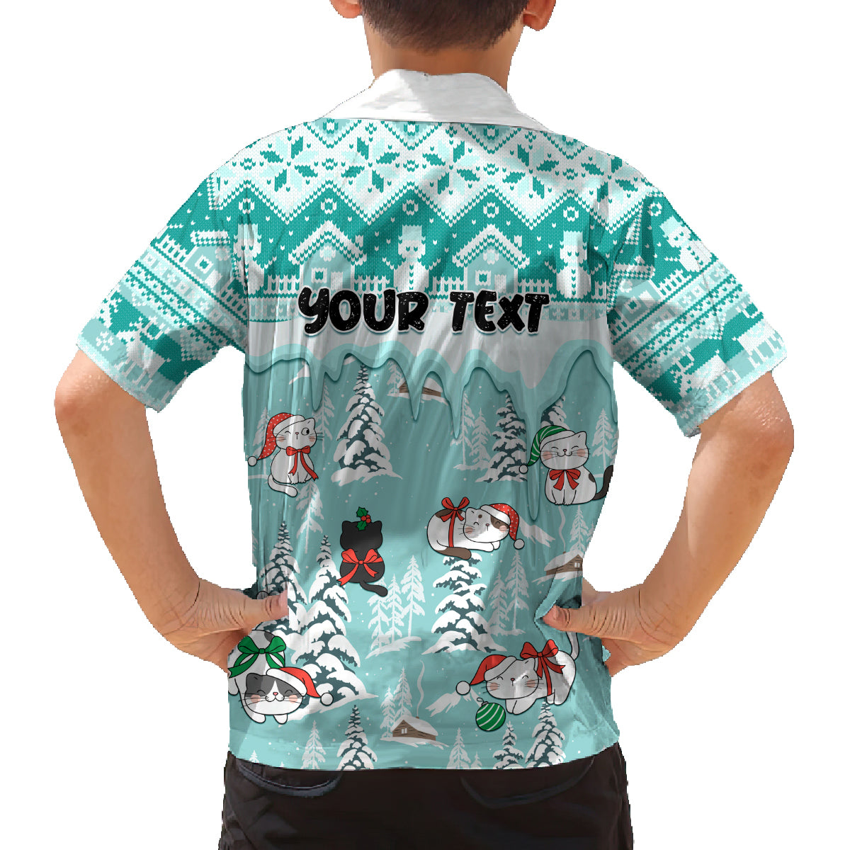 Custom Cat Christmas Family Matching Off Shoulder Maxi Dress and Hawaiian Shirt Cat With Snowman In Winter Scene - Wonder Print Shop