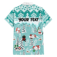 Custom Cat Christmas Family Matching Off Shoulder Maxi Dress and Hawaiian Shirt Cat With Snowman In Winter Scene - Wonder Print Shop