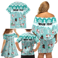Custom Cat Christmas Family Matching Off Shoulder Short Dress and Hawaiian Shirt Cat With Snowman In Winter Scene - Wonder Print Shop