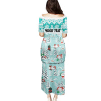 Custom Cat Christmas Family Matching Puletasi Dress and Hawaiian Shirt Cat With Snowman In Winter Scene - Wonder Print Shop