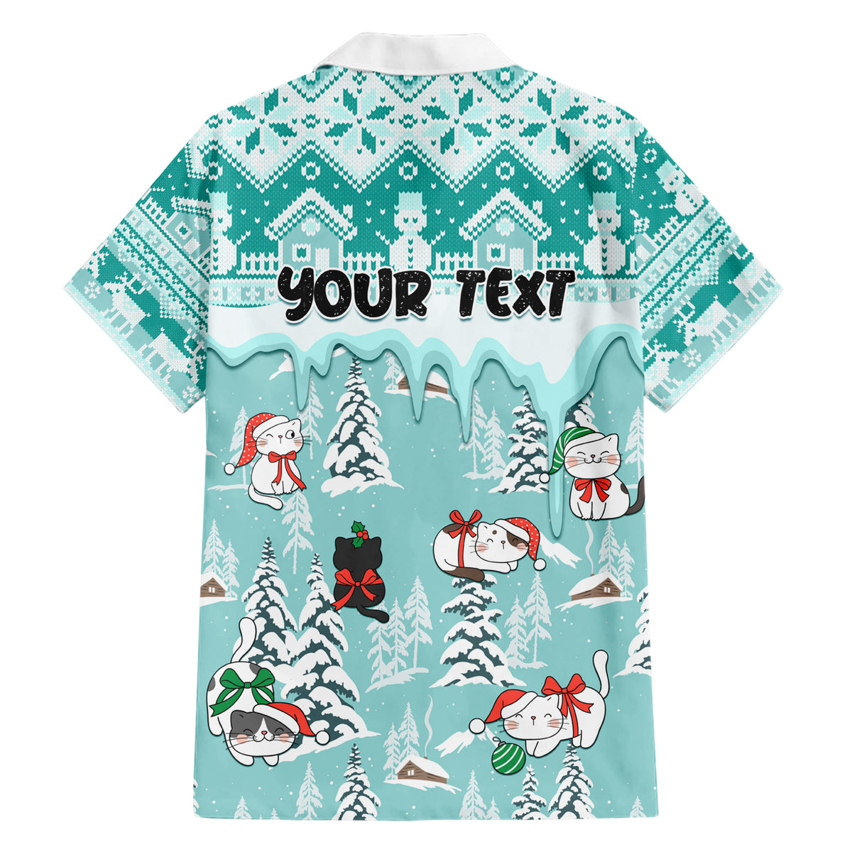 Custom Cat Christmas Family Matching Short Sleeve Bodycon Dress and Hawaiian Shirt Cat With Snowman In Winter Scene - Wonder Print Shop