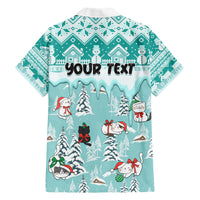 Custom Cat Christmas Family Matching Short Sleeve Bodycon Dress and Hawaiian Shirt Cat With Snowman In Winter Scene - Wonder Print Shop