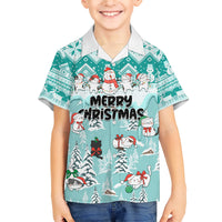 Custom Cat Christmas Family Matching Short Sleeve Bodycon Dress and Hawaiian Shirt Cat With Snowman In Winter Scene - Wonder Print Shop