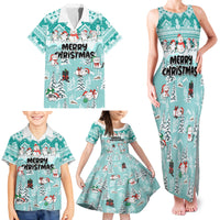 Custom Cat Christmas Family Matching Tank Maxi Dress and Hawaiian Shirt Cat With Snowman In Winter Scene - Wonder Print Shop