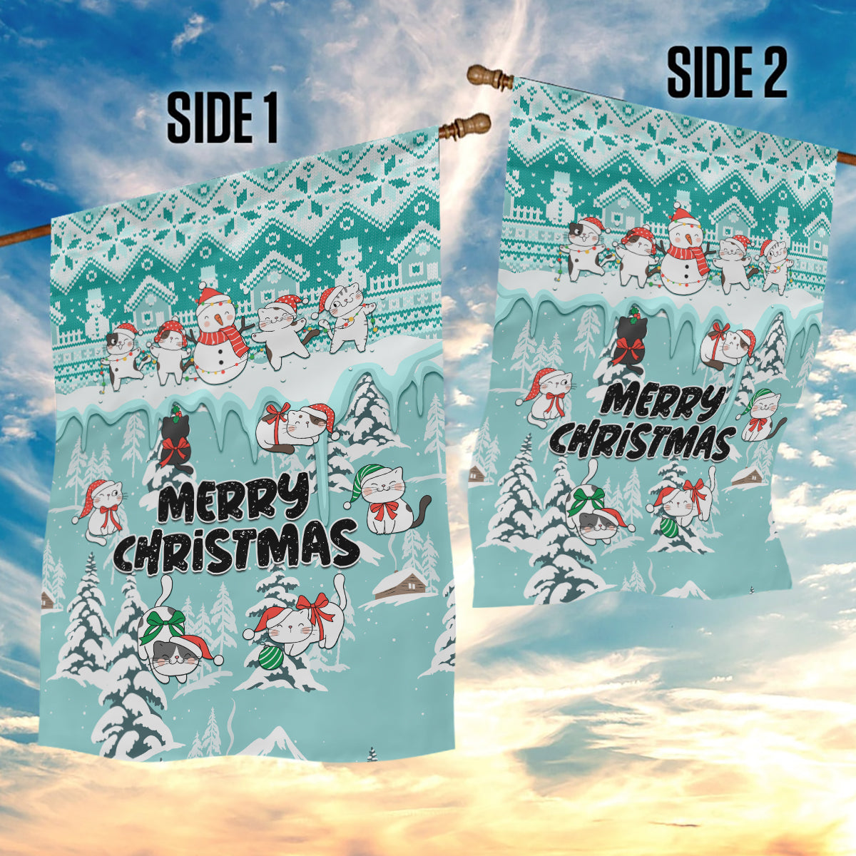 Custom Cat Christmas Garden Flag Cat With Snowman In Winter Scene - Wonder Print Shop