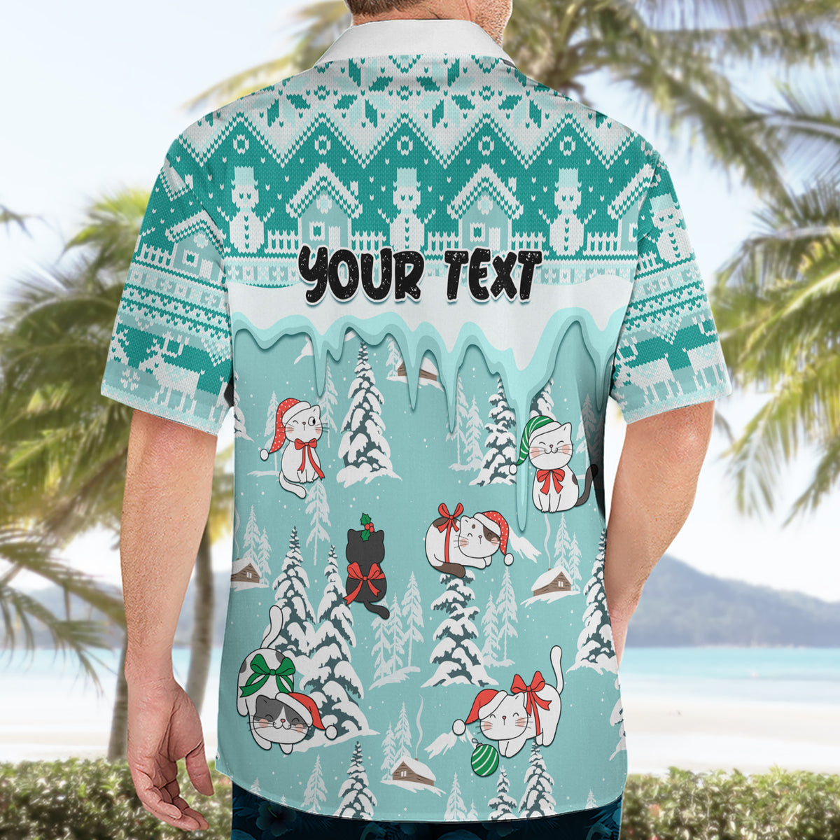 Custom Cat Christmas Hawaiian Shirt Cat With Snowman In Winter Scene - Wonder Print Shop