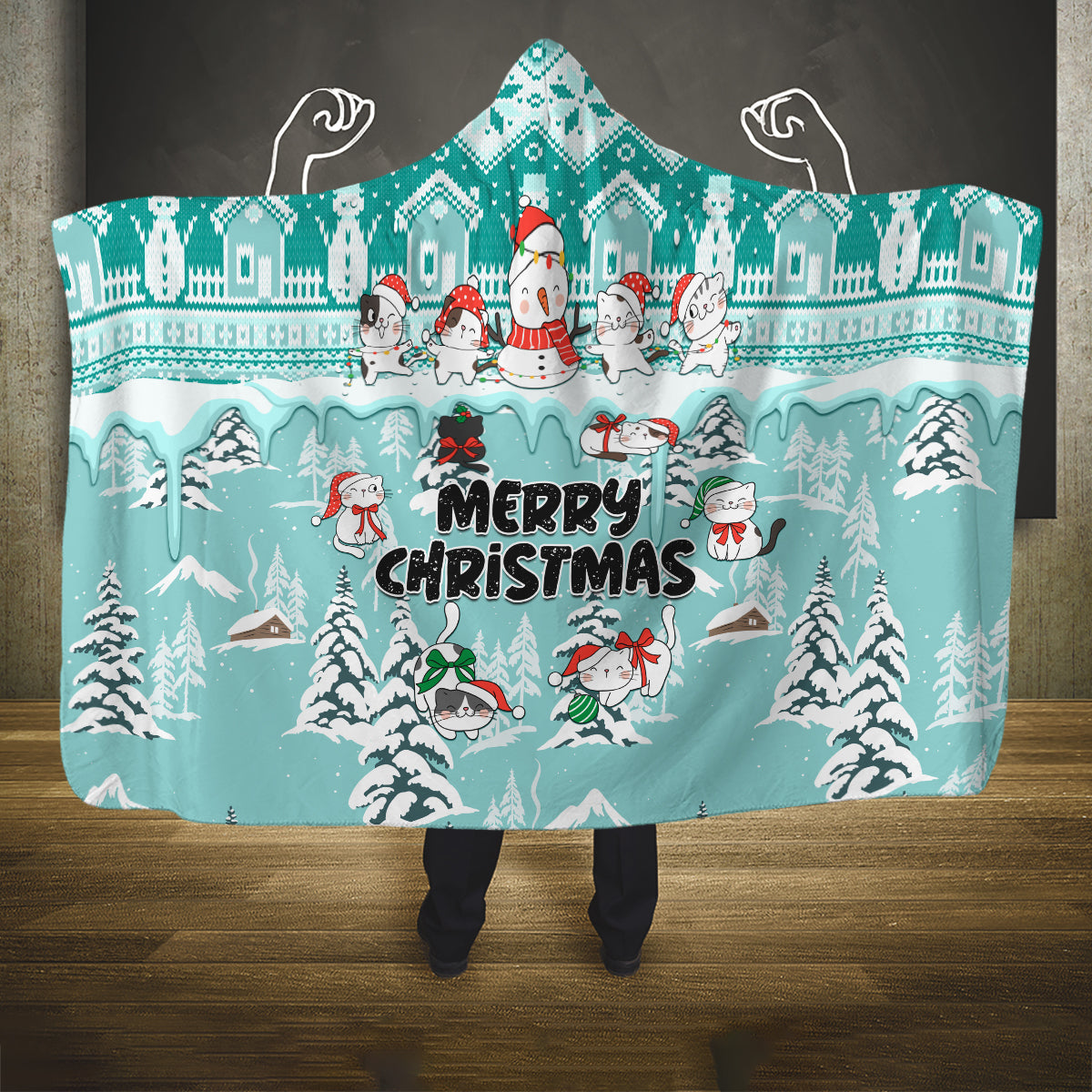 custom-cat-christmas-hooded-blanket-cat-with-snowman-in-winter-scene