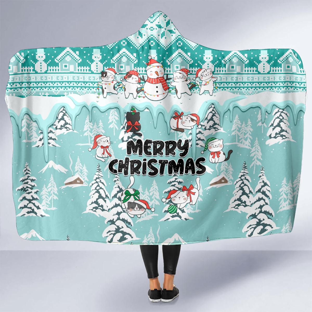 custom-cat-christmas-hooded-blanket-cat-with-snowman-in-winter-scene