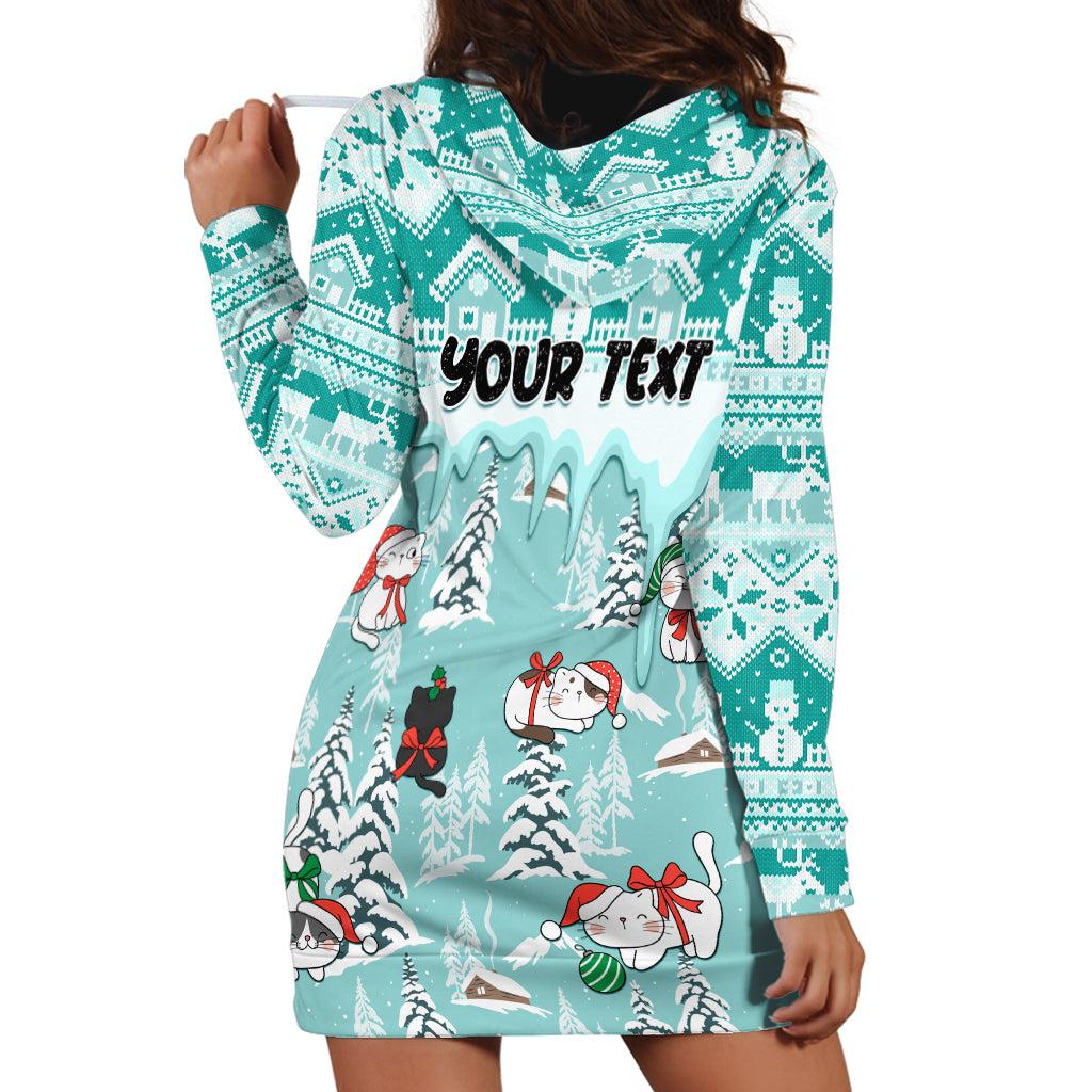 Custom Cat Christmas Hoodie Dress Cat With Snowman In Winter Scene - Wonder Print Shop
